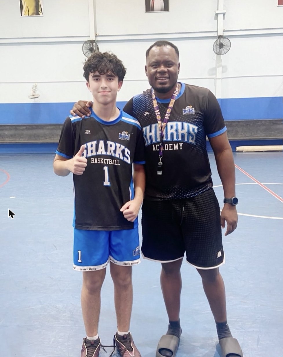 Coach Martin with a Sharks Academy player